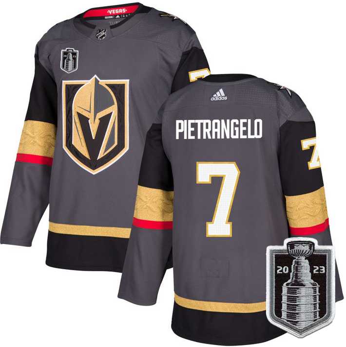 Men%27s Vegas Golden Knights #7 Alex Pietrangelo Gray 2023 Stanley Cup Final Stitched Jersey Dzhi